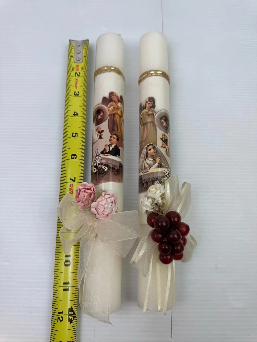 VTG First Holy Communion Decorative Candle Set Pair Boy & Girl Catholic Decor